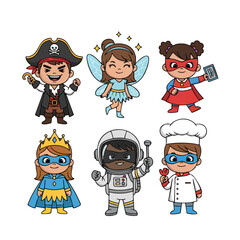 Colorful Handdrawn Cartoon Character Costume Set with Various Professions