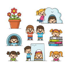 Playful Handdrawn Various Little Kid Character Design Element Illustration