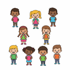 Cute Cartoon Diverse Children Illustration Set for Educational Resources