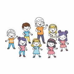 Handdrawn Cute Group of Children Dancing and Having Fun Illustration