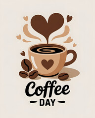 Obraz premium Warm Tone Coffee Illustration for Coffee Day Celebration 