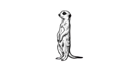 Illustration of a meerkat standing upright with its paws close to its chest in black and white style
