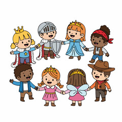 Cartoon Cute Diverse Children Holding Hands Character Illustration