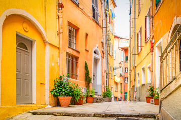 cosy colorful street in old town of Nice, France