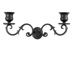 Elegant antique wrought iron double wall sconce with ornate scrollwork for timeless home decor