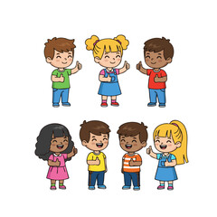 Cartoon Style Diverse Group of Smiling Children Character Illustration