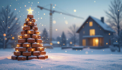 Brick christmas tree at construction site