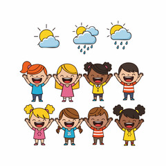 Happy Cute Cartoon Children Illustrations Collection with Diverse Expressions and Poses