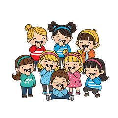 Cheerful Cartoon Group of Children Laughing Together Expression Illustration