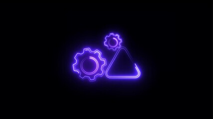 glow neon tingle warning icon animation. Neon warning icon animation. Glowing neon warning sign, exclamation mark concept .  warning settings neon light warning settings icon.