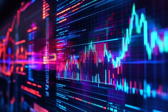 Colorful stock market charts and data analysis displayed on a computer screen, visualizing financial market trends and investment performance