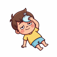 Flat Design Boy with Ice Pack on Head Illustration