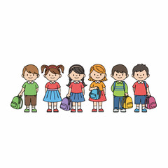 Flat Style Cheerful Diverse Group of Students with Bags Illustration