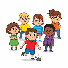 Cartoon Style Furious Group of Children Bullying Illustration Graphic