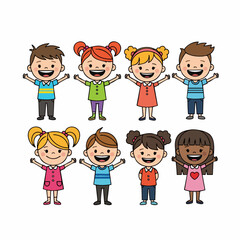 Cartoon Smiling Diverse Children Character Standing Happy Kid Illustration