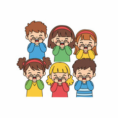Flat Style Group of Children Laughing Together Illustration