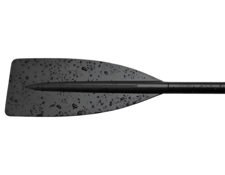 Durable black canoe paddle with water droplets, ready for adventure on the water