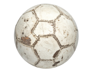 Vintage well-worn soccer ball shows signs of many games played, ready for new adventures