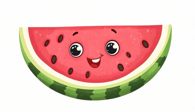 Happy watermelon slice cartoon character summer fruit, Isolated On White Background
