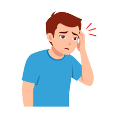 Young Man Suffering from Headache, Touching His Head with a Pained Expression