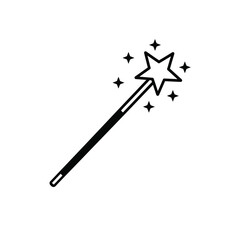 Fototapeta premium Magic Wand with Star and Sparkles Icon for Fairy Tales and Fantasy Themes in Black and White