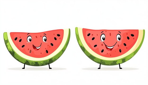Happy watermelon slice cartoon character summer fruit, Isolated On White Background
