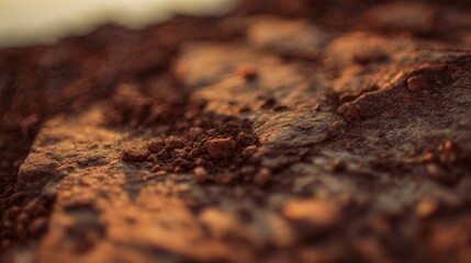 A brown heap of coffee beans, ground coffee, and chocolate powder is a sweet and earthy food ingredient