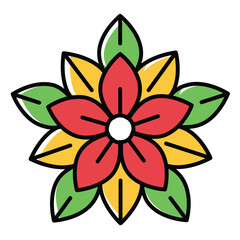 Cartoon Style Christmas Poinsettia Vector Illustration Icon in Flat Design