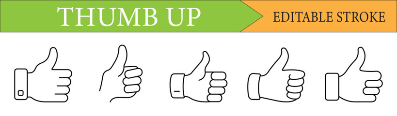 Thumb Up Hand Gesture Line Icon Set with Editable Stroke