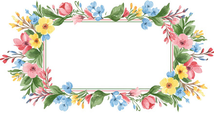 Photo of a delicate watercolor floral frame isolated on transparent background showcases roses and hydrangeas, creating a romantic and elegant design for invitations and cards