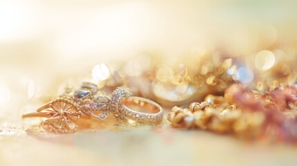 Golden Christmas background with sparkling pearl beads and elegant jewelry for a luxurious celebration