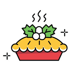 Holiday Pumpkin Pie Vector Icon with Autumn Dessert and Tasty Cream