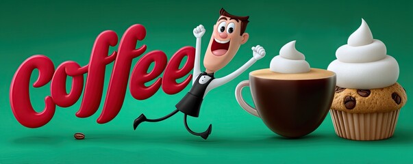 Celebrate International Coffee Day with a cheerful barista and delicious treats.