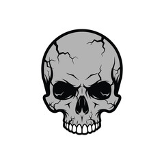 Stylized Cracked Grey Skull Illustration.