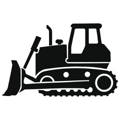 Bulldozer Silhouette Vector Illustration – Heavy Construction Equipment, Industrial Machinery, Earthmoving Vehicle Icon, Isolated on White Background