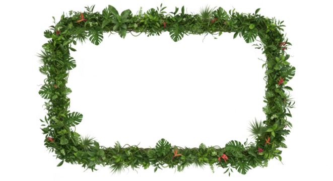 Photo of a lush tropical leaves frame isolated on transparent background creates a vibrant and exotic border