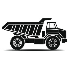 Dump Truck Silhouette Vector Illustration – Heavy Construction Equipment, Industrial Mining Vehicle, Earthmoving Machinery Icon, Isolated on White Background