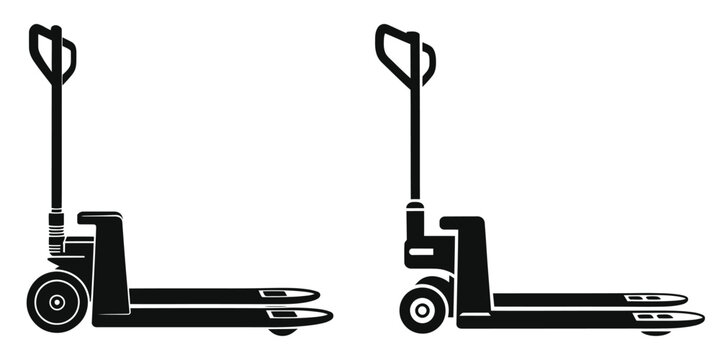 Set of Pallet Jack Silhouette Vector Illustrations – Industrial Hand Pallet Truck, Warehouse Material Handling Equipment, Logistics Tool, Isolated on White Background