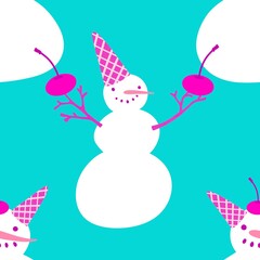 Christmas cartoon ice seamless snowman pattern for wrapping paper and fabrics