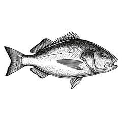 Vintage ink illustration of dorado fish in side profile  