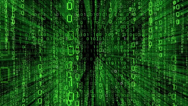 Tunnel with blinking and falling down matrix style binary code - 3D 4k animation (3840 x 2160 px)