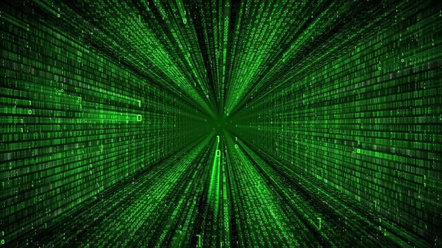 Tunnel with blinking matrix style binary code - 3D 4k animation (3840 x 2160 px)