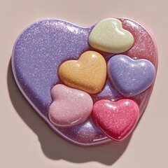 Obraz premium Purple heart-shaped liquid soap with tiny hearts inside, symbolizing Valentine’s Day and love celebration