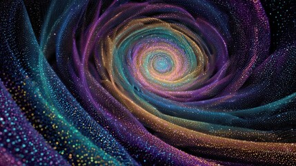 A mesmerizing fractal artwork depicting a swirling, spiraling nebula of vibrant, multicolored hues.  The intricate detail and texture evoke a sense of depth and cosmic wonder