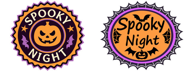 Obraz premium Spooky Night Badges with Pumpkin, Bat, and Halloween Elements, Fun Design for Party and Seasonal Events