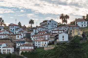 Panoramic view of the seaside village of Lastres in Asturias, northern Spain