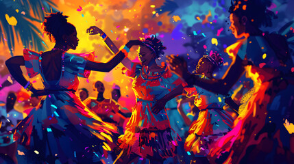 Vibrant Carnival Dance Confetti Celebration