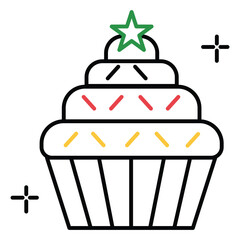 Tasty Cupcake with Frosting Vector Icon for Bakery Branding