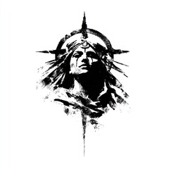 Black and white portrait, stylized figure