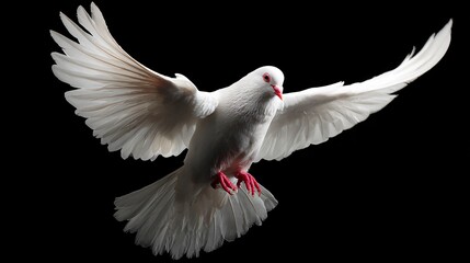 Ethereal White Dove Flying in Isolation - Peaceful and Graceful Bird in Flight